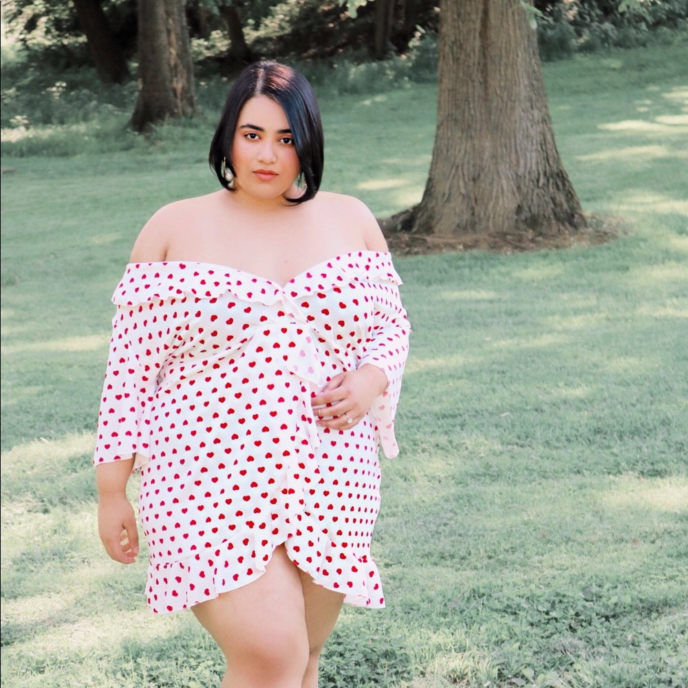 White heart print wrap dress